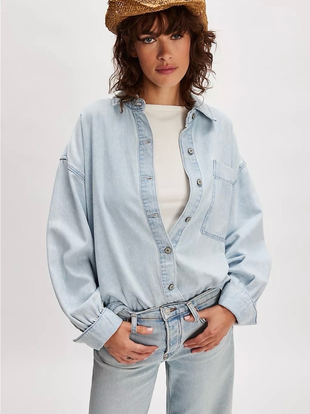 Classic Blue Free People We The Free Ashley Denim Shirt Wash Size S